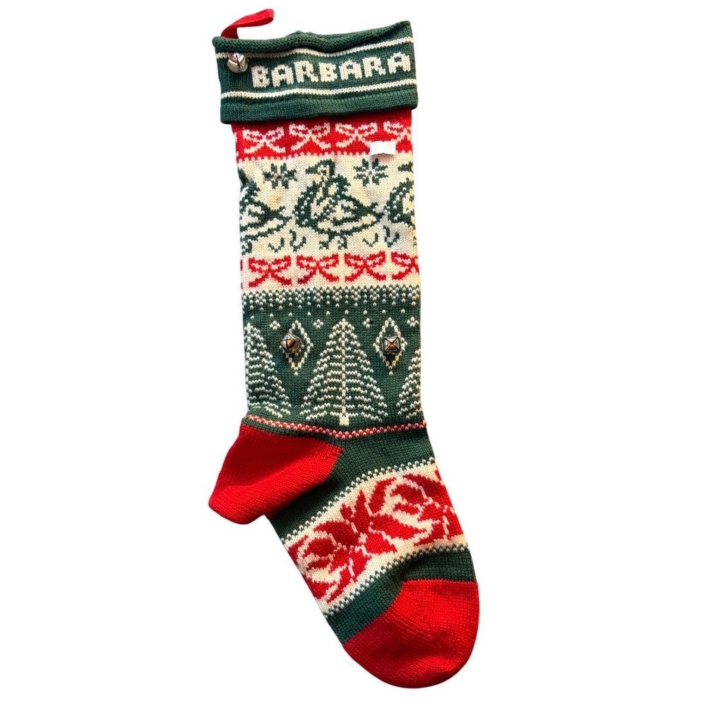 Personalized Barbara Christmas‎ Stocking Knitted Trees Bells Holiday Decor
